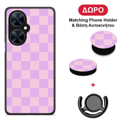Lavender and Pink Checkerboard - Huawei Nova 11i θήκη + Δώρο Phone Holder & Βάση Αυτοκινήτου