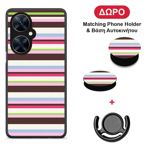 Multicolour Horizontal Stripes - Huawei Nova 11i θήκη + Δώρο Phone Holder & Βάση Αυτοκινήτου