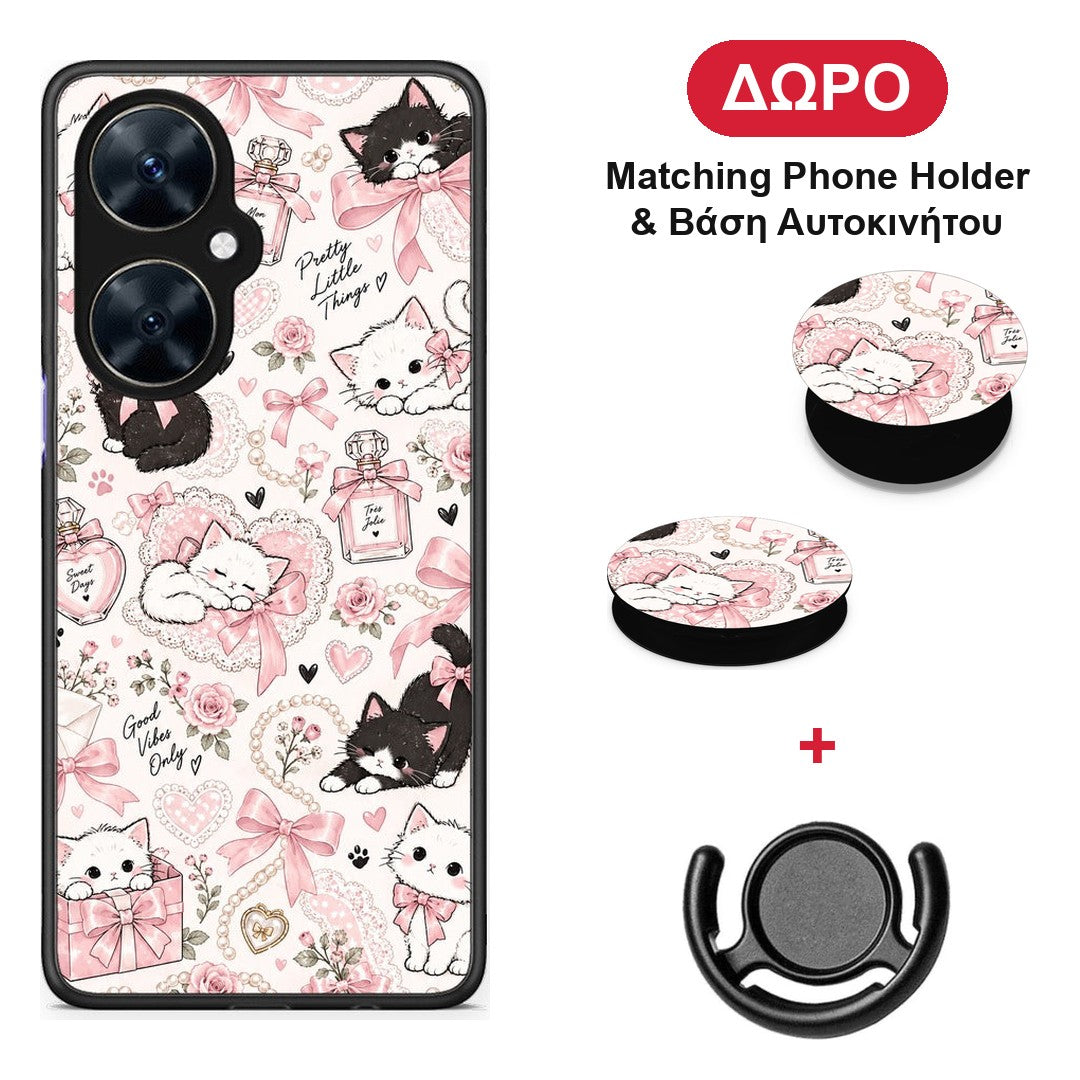 Pink Bows and Kittens Collage - Huawei Nova 11i θήκη + Δώρο Phone Holder & Βάση Αυτοκινήτου