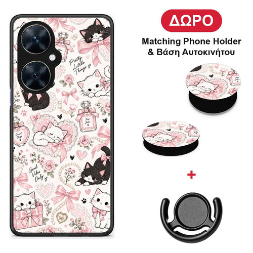 Pink Bows and Kittens Collage - Huawei Nova 11i θήκη + Δώρο Phone Holder & Βάση Αυτοκινήτου