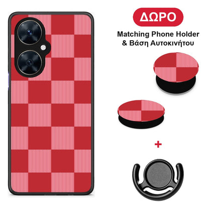 Red and Pink Striped Checks - Huawei Nova 11i θήκη + Δώρο Phone Holder & Βάση Αυτοκινήτου