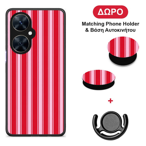 Red and Pink Vertical Pinstripes - Huawei Nova 11i θήκη + Δώρο Phone Holder & Βάση Αυτοκινήτου