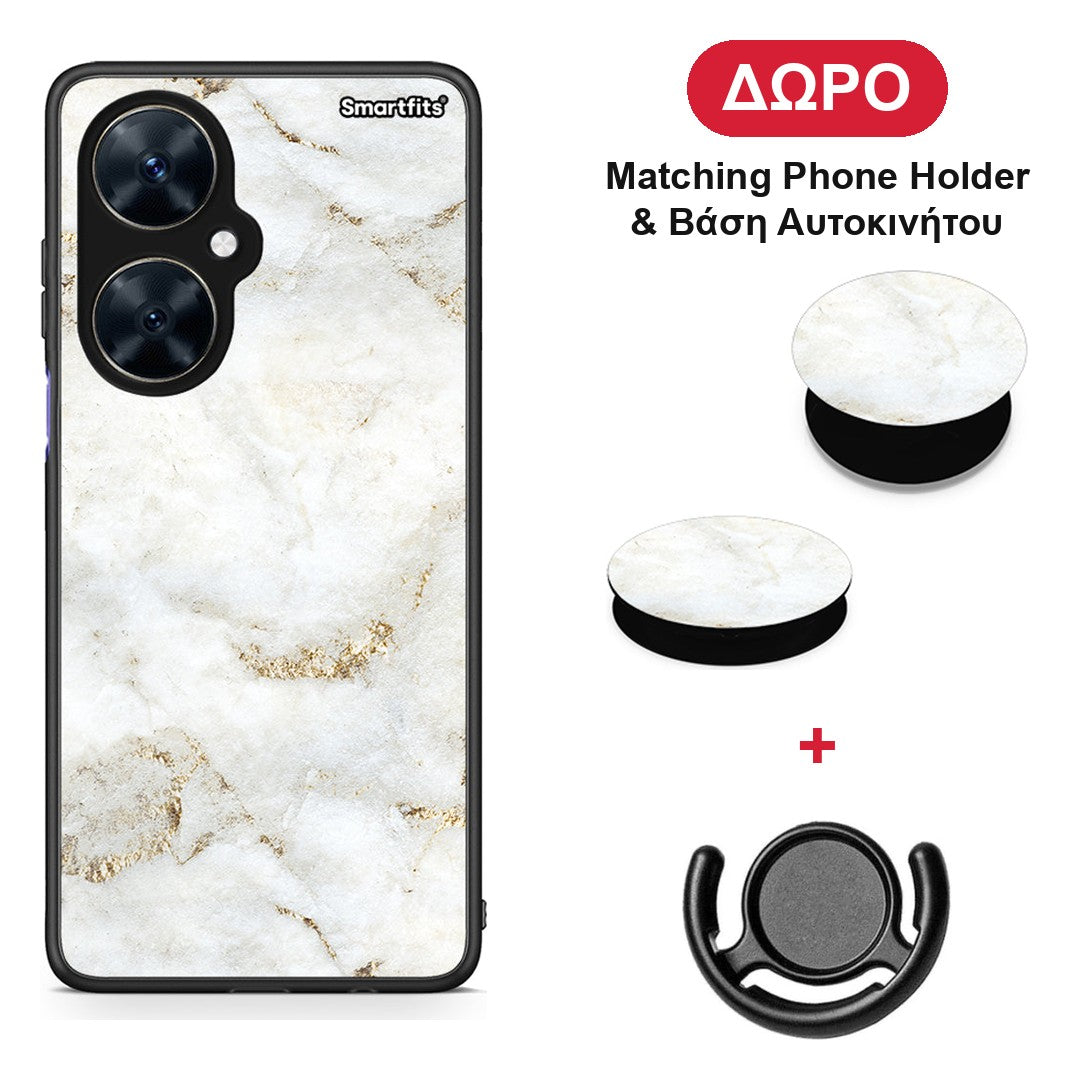 White Gold Marble - Huawei Nova 11i θήκη + Δώρο Phone Holder & Βάση Αυτοκινήτου