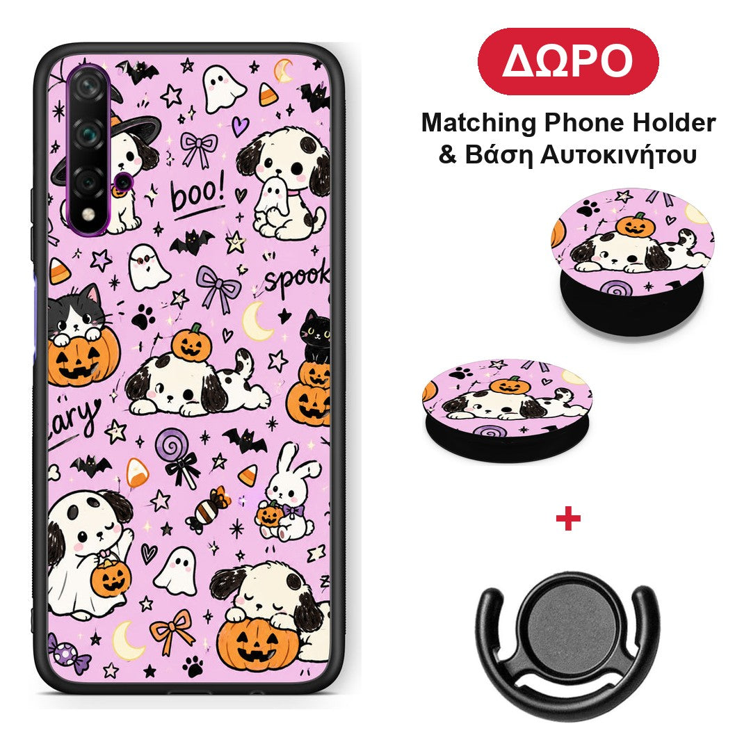 Halloween Puppies and Friends on Lilac - Huawei Nova 5T / Honor 20 θήκη + Δώρο Phone Holder & Βάση Αυτοκινήτου