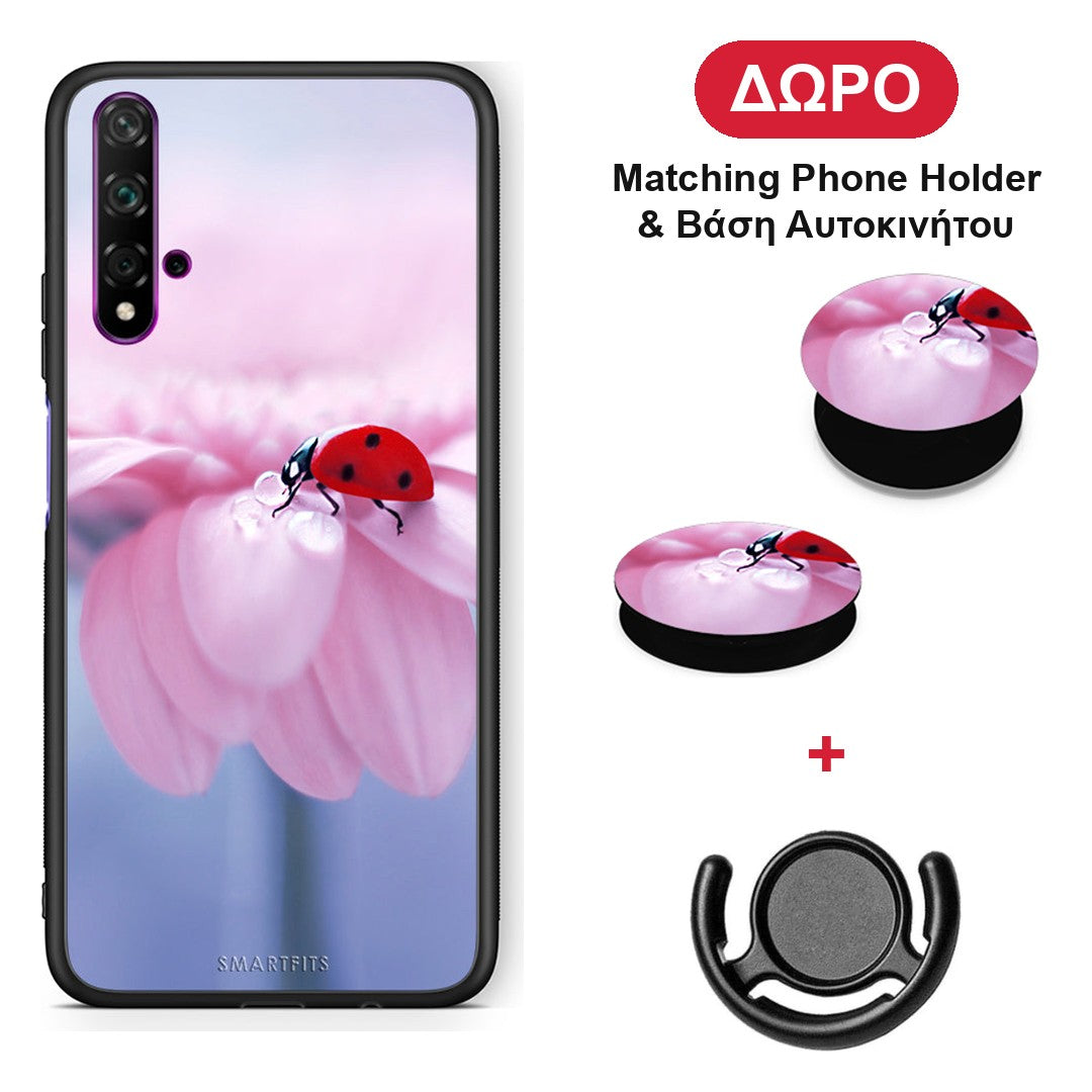 Ladybug Flower - Huawei Nova 5T / Honor 20 θήκη + Δώρο Phone Holder & Βάση Αυτοκινήτου