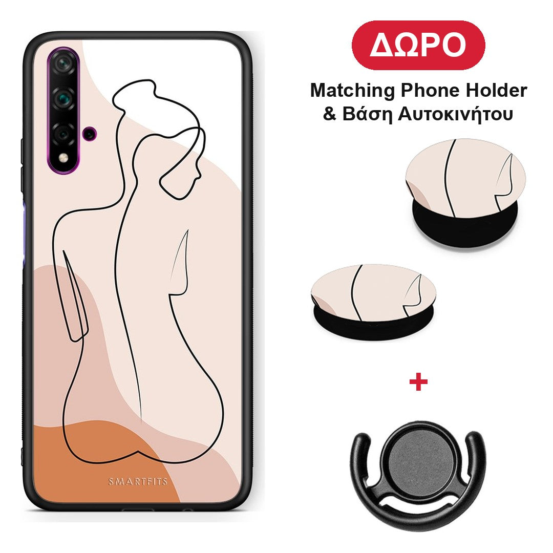 LineArt Woman - Huawei Nova 5T / Honor 20 θήκη + Δώρο Phone Holder & Βάση Αυτοκινήτου