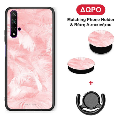 Boho Pink Feather - Huawei Nova 5T / Honor 20 θήκη + Δώρο Phone Holder & Βάση Αυτοκινήτου