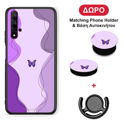 Purple Mariposa - Huawei Nova 5T / Honor 20 θήκη + Δώρο Phone Holder & Βάση Αυτοκινήτου