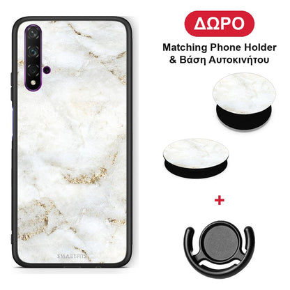 White Gold Marble - Huawei Nova 5T / Honor 20 θήκη + Δώρο Phone Holder & Βάση Αυτοκινήτου