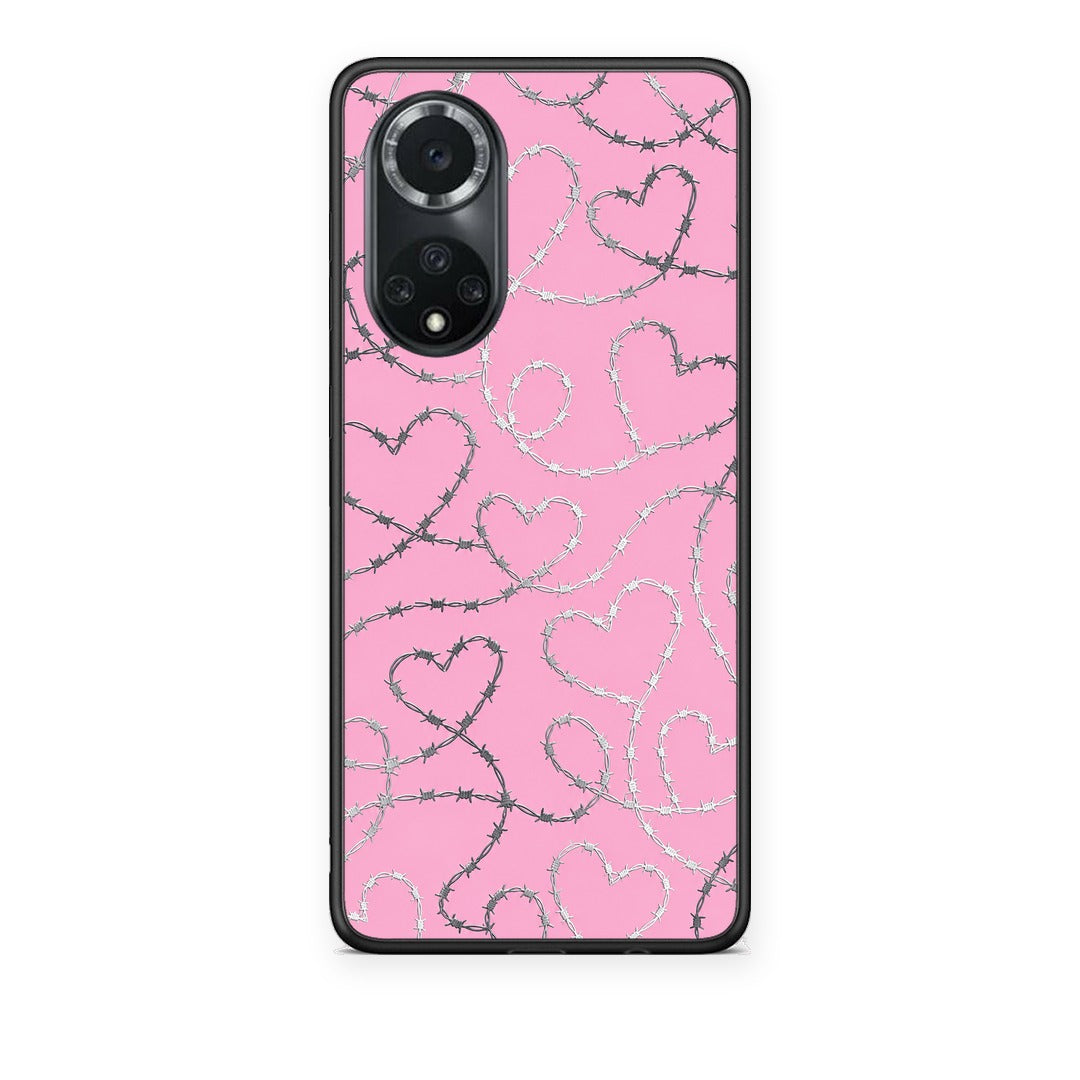 Θήκη Huawei Nova 9 / Honor 50 Barbed Wire Hearts on Pink από τη Smartfits με σχέδιο στο πίσω μέρος και μαύρο περίβλημα | Huawei Nova 9 / Honor 50 Barbed Wire Hearts on Pink case with colorful back and black bezels