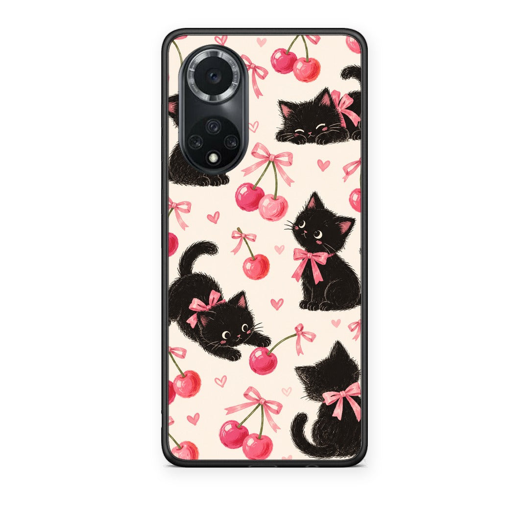 Θήκη Huawei Nova 9 / Honor 50 Black Kittens and Cherries on Cream από τη Smartfits με σχέδιο στο πίσω μέρος και μαύρο περίβλημα | Huawei Nova 9 / Honor 50 Black Kittens and Cherries on Cream case with colorful back and black bezels