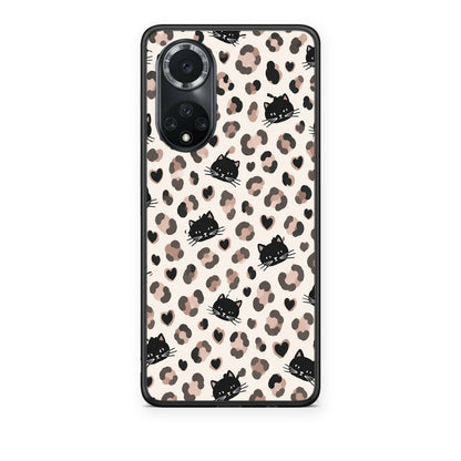 Θήκη Huawei Nova 9 / Honor 50 Leopard Spots and Black Cats on Cream από τη Smartfits με σχέδιο στο πίσω μέρος και μαύρο περίβλημα | Huawei Nova 9 / Honor 50 Leopard Spots and Black Cats on Cream case with colorful back and black bezels