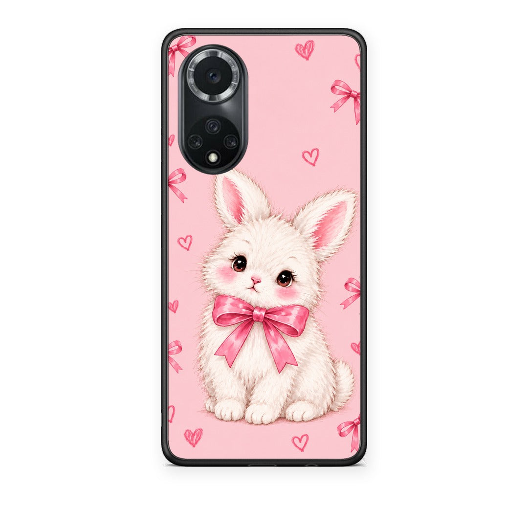 Θήκη Huawei Nova 9 / Honor 50 White Bunny and Pink Bows από τη Smartfits με σχέδιο στο πίσω μέρος και μαύρο περίβλημα | Huawei Nova 9 / Honor 50 White Bunny and Pink Bows case with colorful back and black bezels
