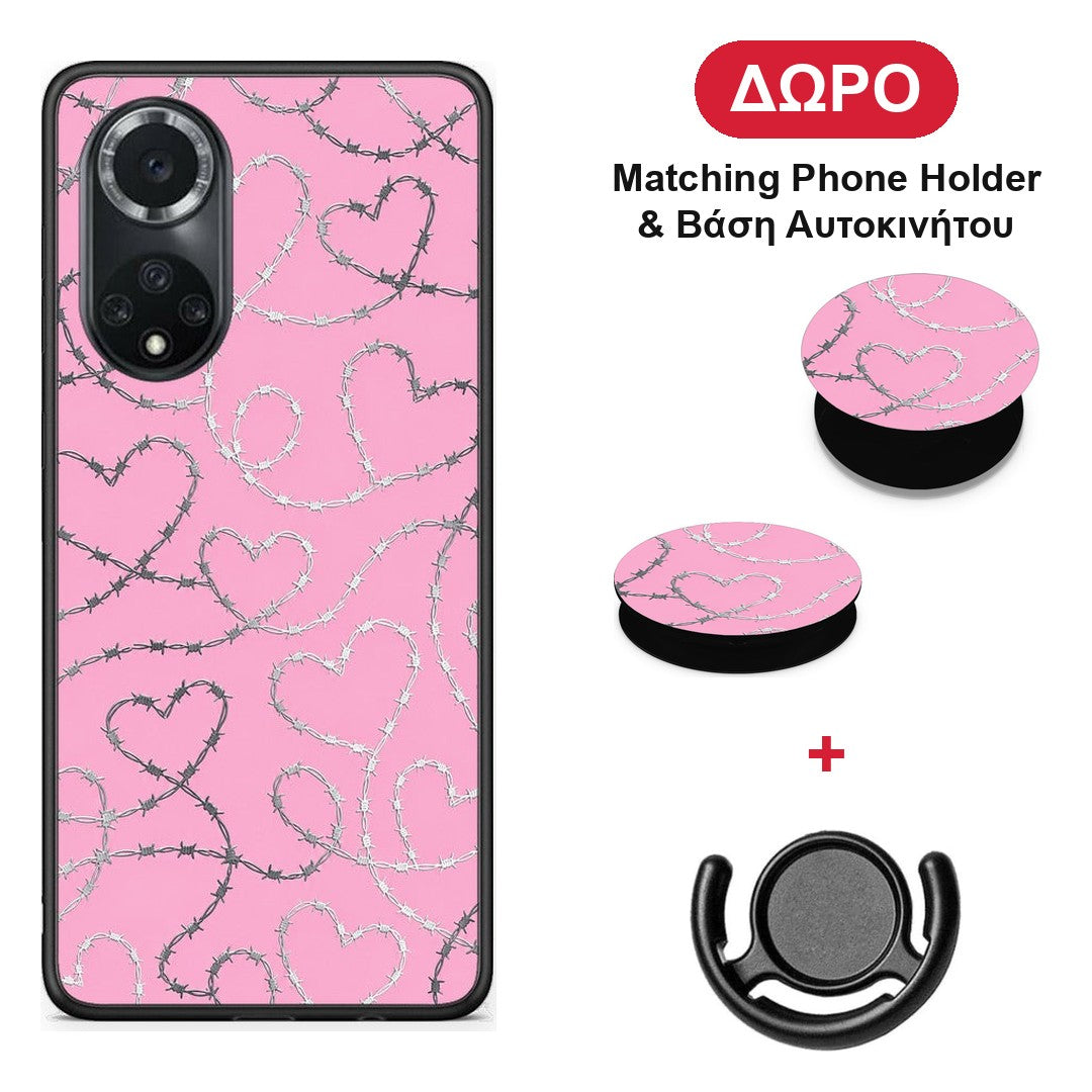 Barbed Wire Hearts on Pink - Huawei Nova 9 / Honor 50 θήκη + Δώρο Phone Holder & Βάση Αυτοκινήτου