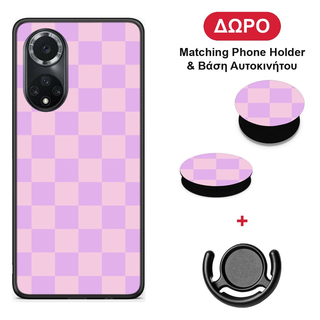 Lavender and Pink Checkerboard - Huawei Nova 9 / Honor 50 θήκη + Δώρο Phone Holder & Βάση Αυτοκινήτου