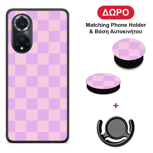 Lavender and Pink Checkerboard - Huawei Nova 9 / Honor 50 θήκη + Δώρο Phone Holder & Βάση Αυτοκινήτου
