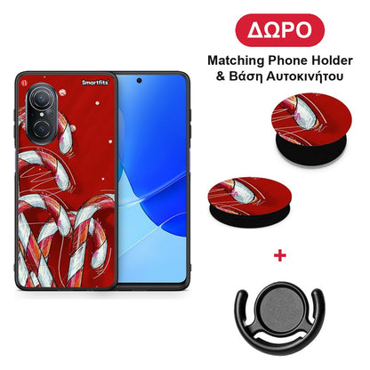 Candy Cane - Huawei Nova 9 SE θήκη + Δώρο Phone Holder & Βάση Αυτοκινήτου