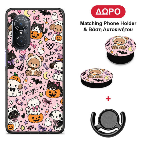 Halloween Cute Animals on Pink - Huawei Nova 9 SE θήκη + Δώρο Phone Holder & Βάση Αυτοκινήτου