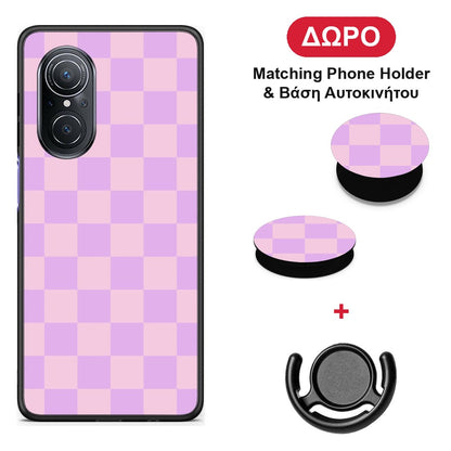 Lavender and Pink Checkerboard - Huawei Nova 9 SE θήκη + Δώρο Phone Holder & Βάση Αυτοκινήτου