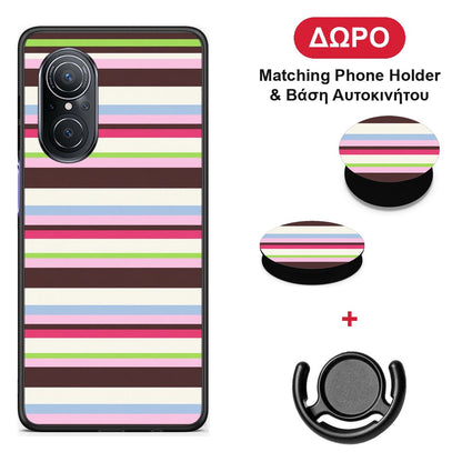 Multicolour Horizontal Stripes - Huawei Nova 9 SE θήκη + Δώρο Phone Holder & Βάση Αυτοκινήτου