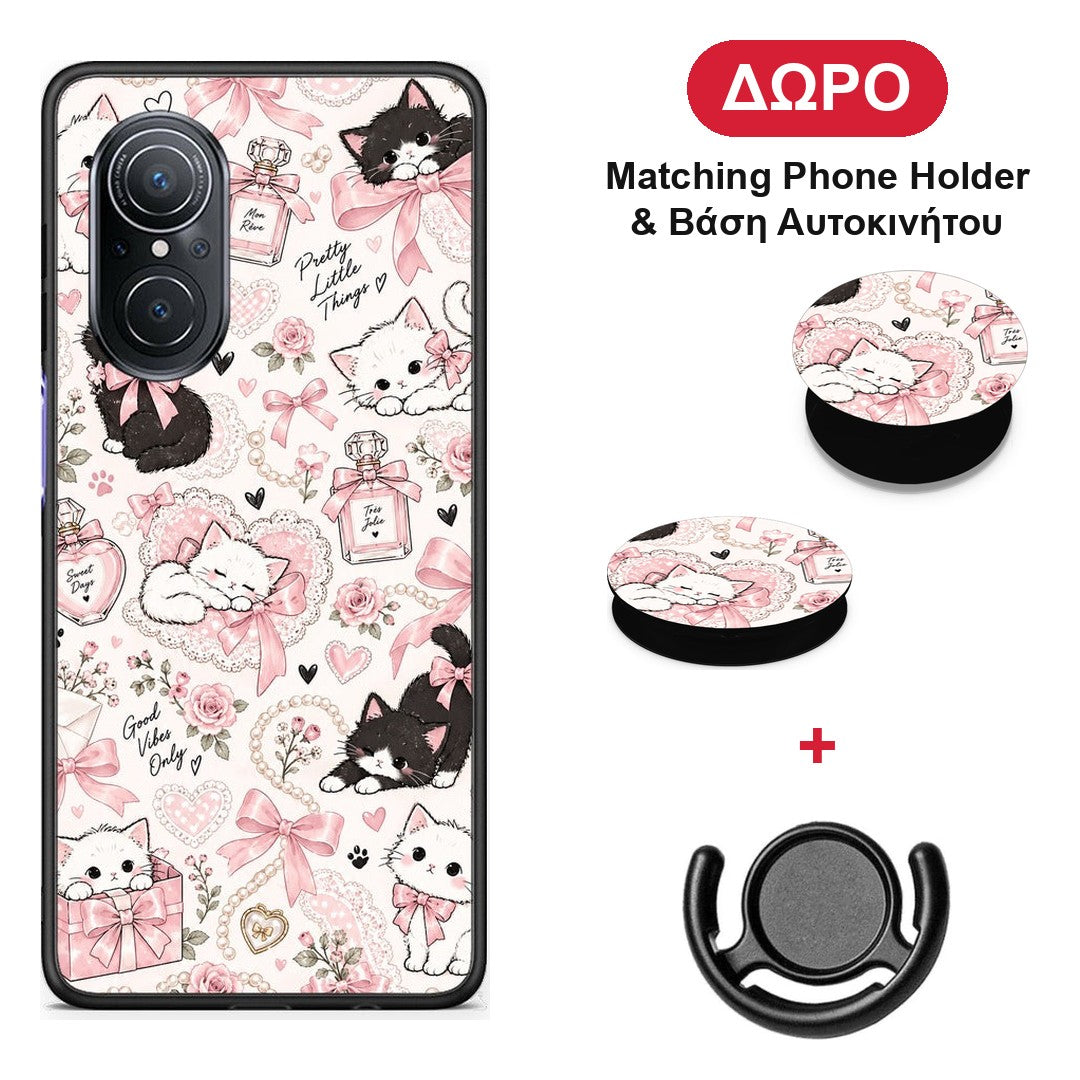 Pink Bows and Kittens Collage - Huawei Nova 9 SE θήκη + Δώρο Phone Holder & Βάση Αυτοκινήτου