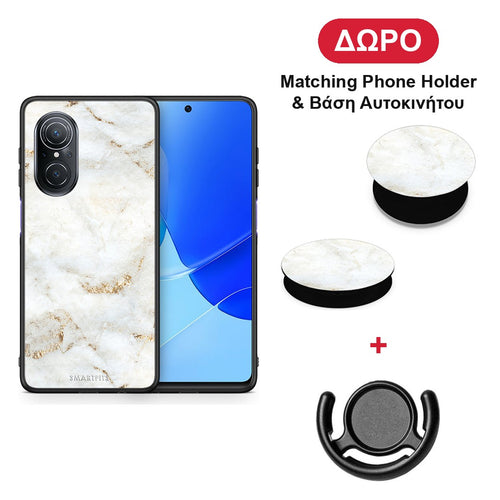 White Gold Marble - Huawei Nova 9 SE θήκη + Δώρο Phone Holder & Βάση Αυτοκινήτου
