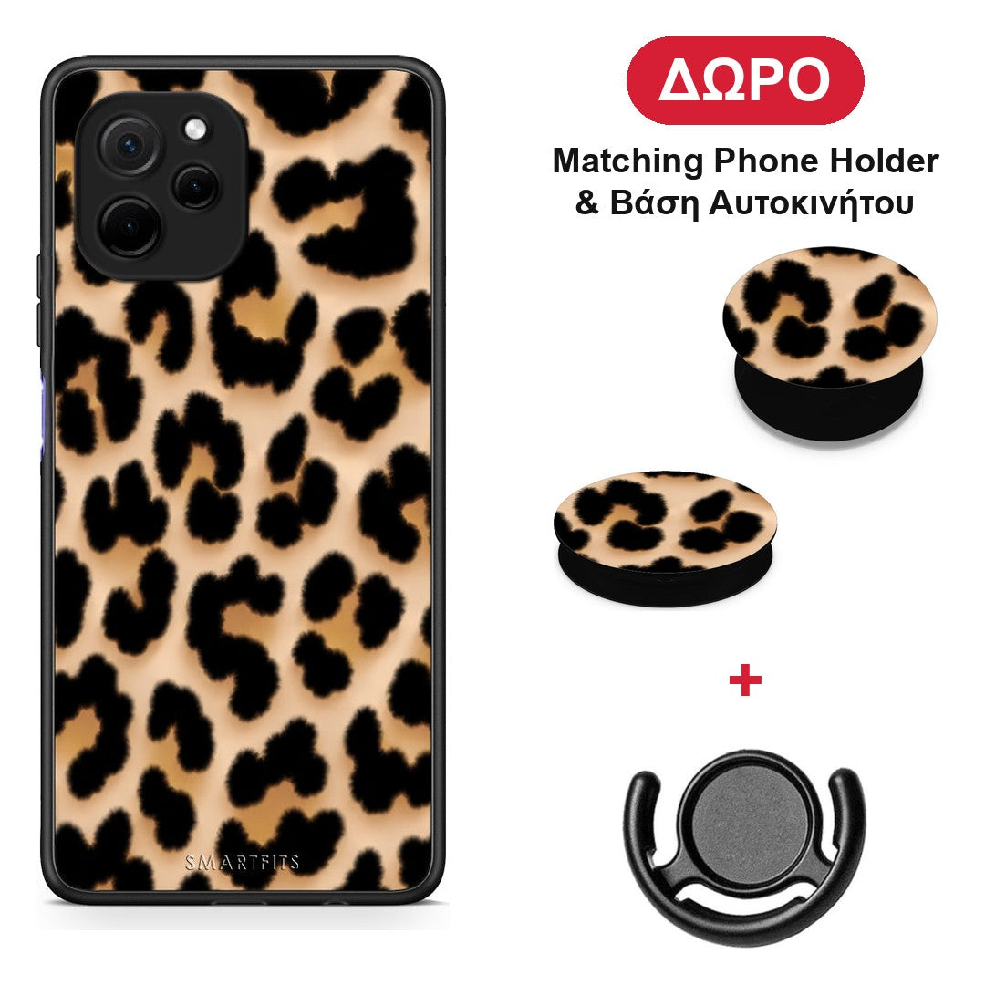 Leopard Print Tan Large - Huawei Nova Y61 θήκη + Δώρο Phone Holder & Βάση Αυτοκινήτου
