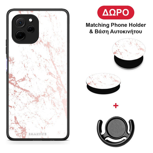 Marble Pink Splash - Huawei Nova Y61 θήκη + Δώρο Phone Holder & Βάση Αυτοκινήτου
