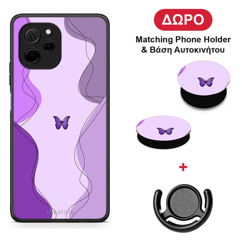 Purple Mariposa - Huawei Nova Y61 θήκη + Δώρο Phone Holder & Βάση Αυτοκινήτου