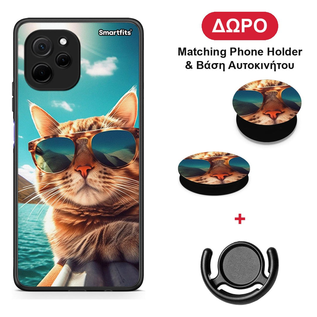 Summer Cat - Huawei Nova Y61 θήκη + Δώρο Phone Holder & Βάση Αυτοκινήτου