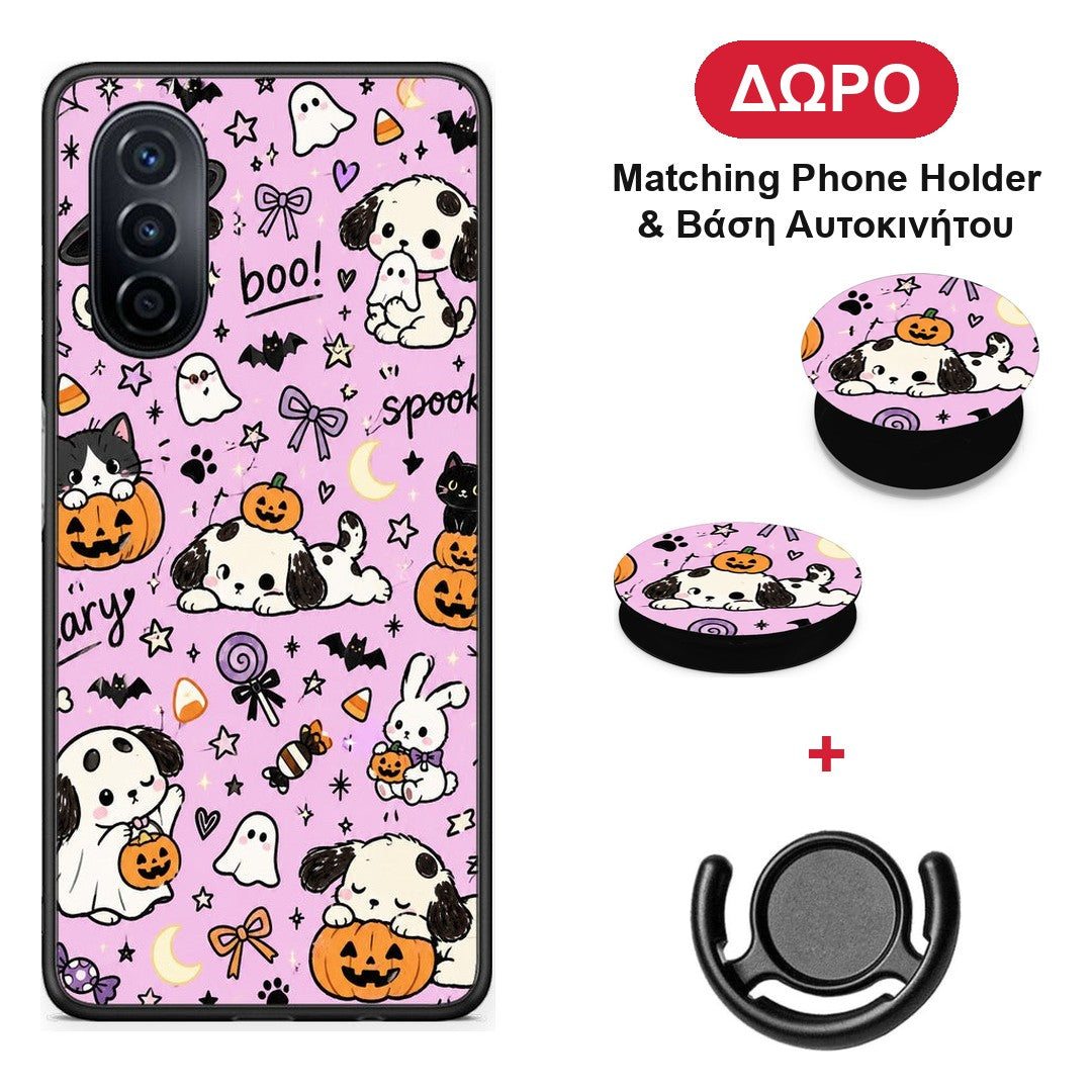 Halloween Puppies and Friends on Lilac - Huawei Nova Y70 / Y70 Plus θήκη + Δώρο Phone Holder & Βάση Αυτοκινήτου