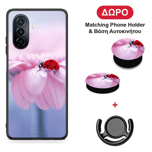 Ladybug Flower - Huawei Nova Y70 / Y70 Plus θήκη + Δώρο Phone Holder & Βάση Αυτοκινήτου