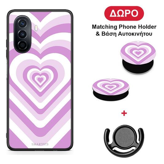 Lilac Hearts - Huawei Nova Y70 / Y70 Plus θήκη + Δώρο Phone Holder & Βάση Αυτοκινήτου
