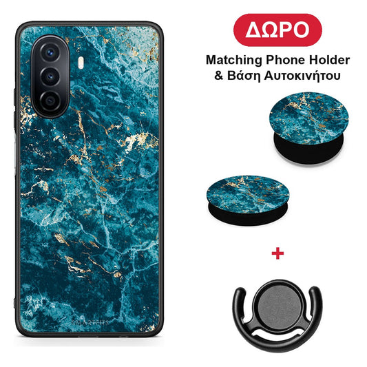 Marble Blue - Huawei Nova Y70 / Y70 Plus θήκη + Δώρο Phone Holder & Βάση Αυτοκινήτου