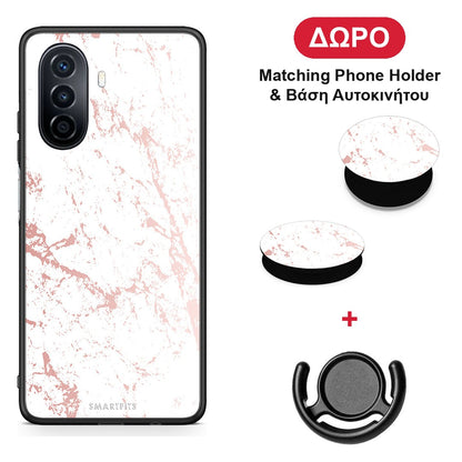 Marble Pink Splash - Huawei Nova Y70 / Y70 Plus θήκη + Δώρο Phone Holder & Βάση Αυτοκινήτου