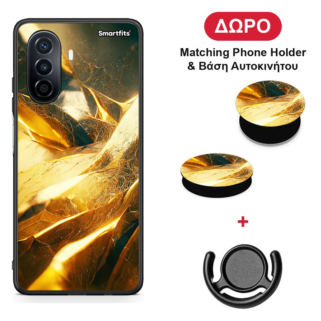 Real Gold - Huawei Nova Y70 / Y70 Plus θήκη + Δώρο Phone Holder & Βάση Αυτοκινήτου