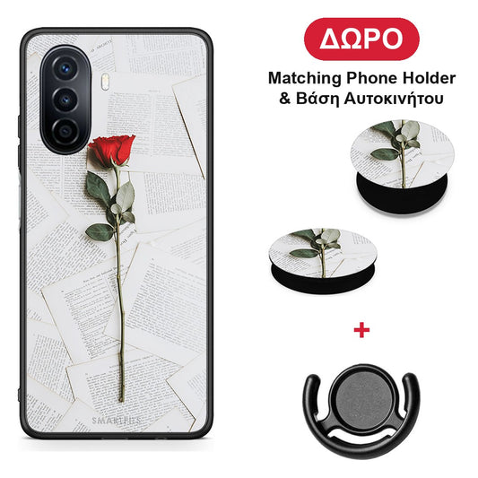 Red Rose - Huawei Nova Y70 / Y70 Plus θήκη + Δώρο Phone Holder & Βάση Αυτοκινήτου