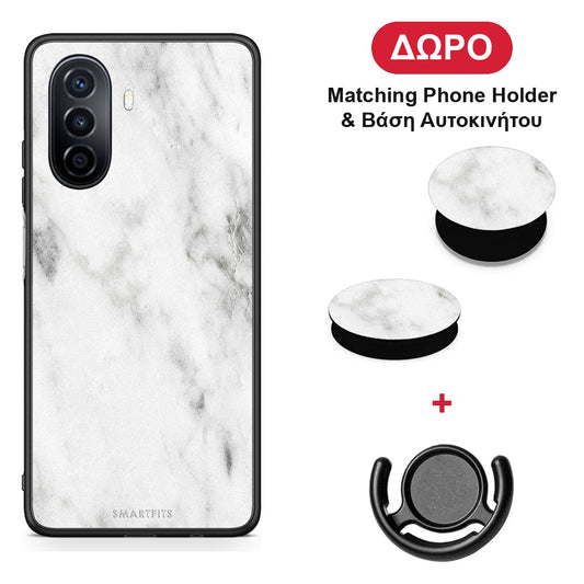 Marble White - Huawei Nova Y70 / Y70 Plus θήκη + Δώρο Phone Holder & Βάση Αυτοκινήτου