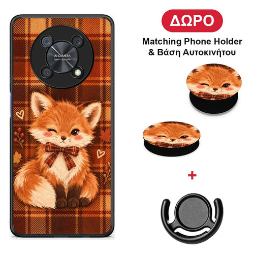 Fox on Autumn Tartan - Huawei Nova Y90 θήκη + Δώρο Phone Holder & Βάση Αυτοκινήτου