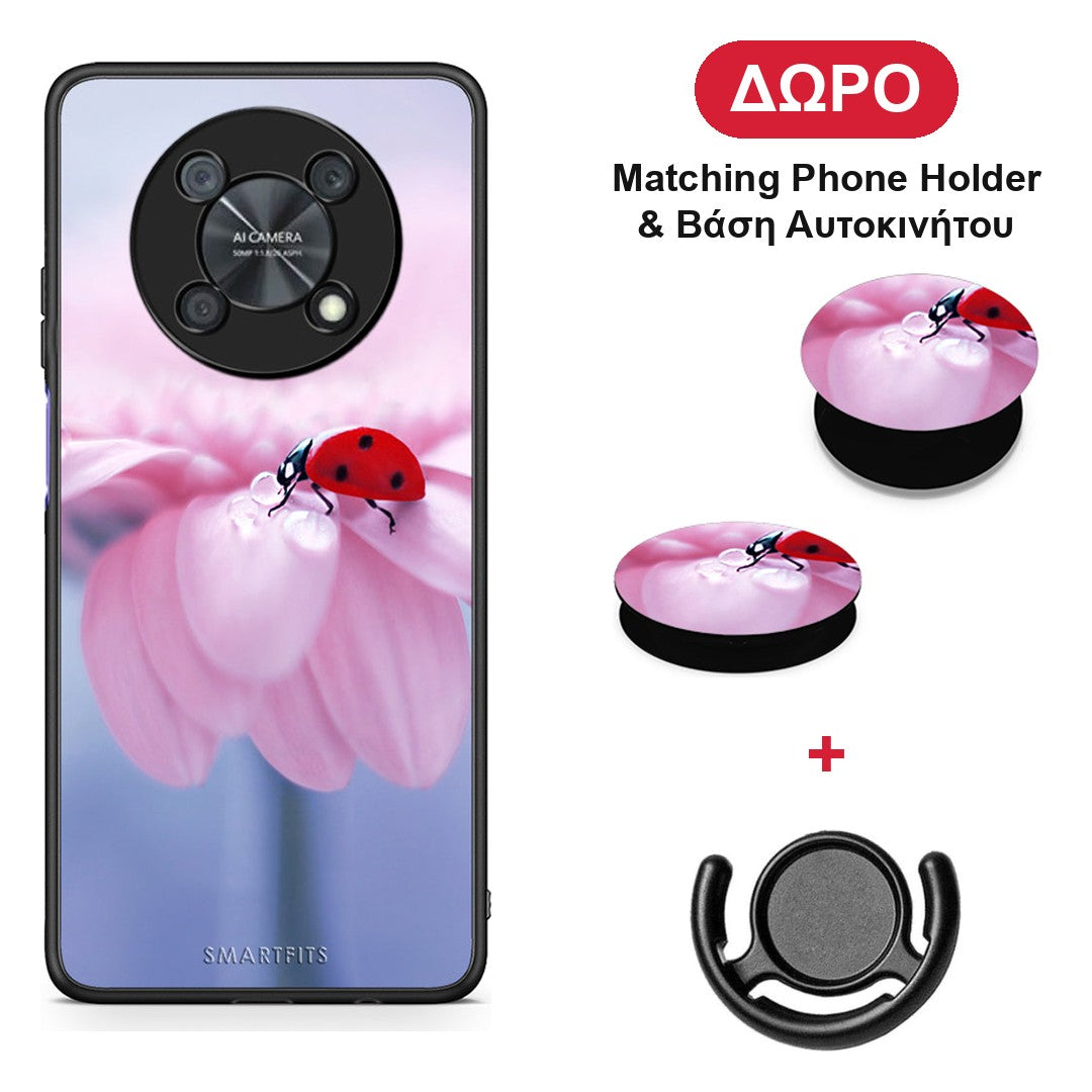 Ladybug Flower - Huawei Nova Y90 θήκη + Δώρο Phone Holder & Βάση Αυτοκινήτου