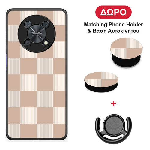 Latte and Cream Striped Checks - Huawei Nova Y90 θήκη + Δώρο Phone Holder & Βάση Αυτοκινήτου
