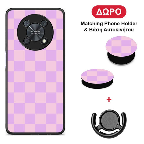 Lavender and Pink Checkerboard - Huawei Nova Y90 θήκη + Δώρο Phone Holder & Βάση Αυτοκινήτου