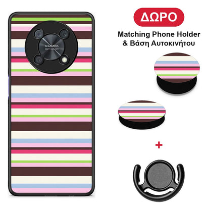 Multicolour Horizontal Stripes - Huawei Nova Y90 θήκη + Δώρο Phone Holder & Βάση Αυτοκινήτου