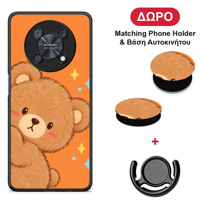 Peekaboo Teddy on Orange - Huawei Nova Y90 θήκη + Δώρο Phone Holder & Βάση Αυτοκινήτου