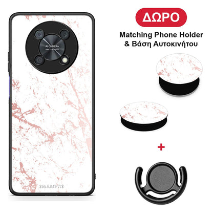 Marble Pink Splash - Huawei Nova Y90 θήκη + Δώρο Phone Holder & Βάση Αυτοκινήτου
