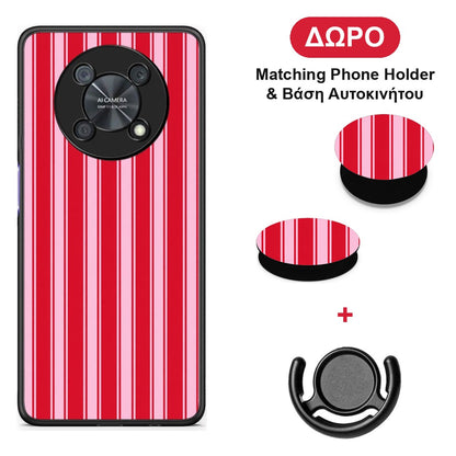 Red and Pink Vertical Pinstripes - Huawei Nova Y90 θήκη + Δώρο Phone Holder & Βάση Αυτοκινήτου