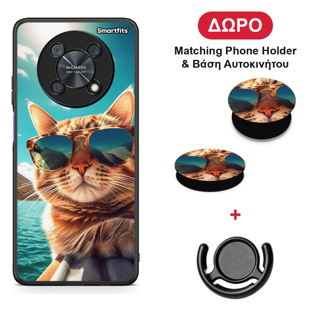 Summer Cat - Huawei Nova Y90 θήκη + Δώρο Phone Holder & Βάση Αυτοκινήτου
