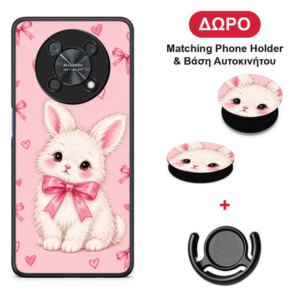 White Bunny and Pink Bows - Huawei Nova Y90 θήκη + Δώρο Phone Holder & Βάση Αυτοκινήτου