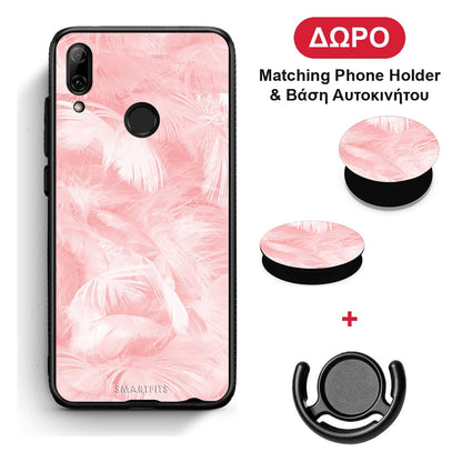 Boho Pink Feather - Huawei P Smart 2019 / P Smart+ / Nova 3i θήκη + Δώρο Phone Holder & Βάση Αυτοκινήτου