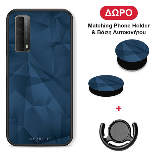 Geometric Blue Abstract - Huawei P Smart 2021 θήκη + Δώρο Phone Holder & Βάση Αυτοκινήτου